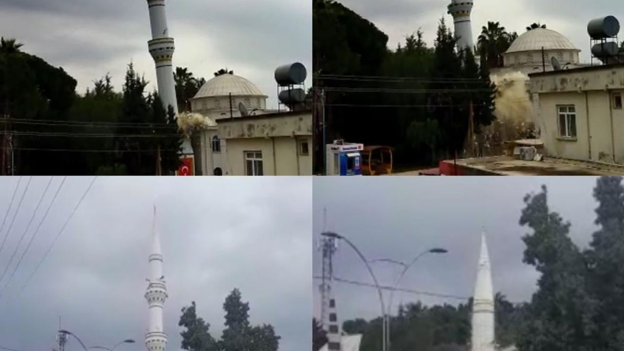 Mersin'de kontrollü yıkımda cami minaresi böyle çöktü