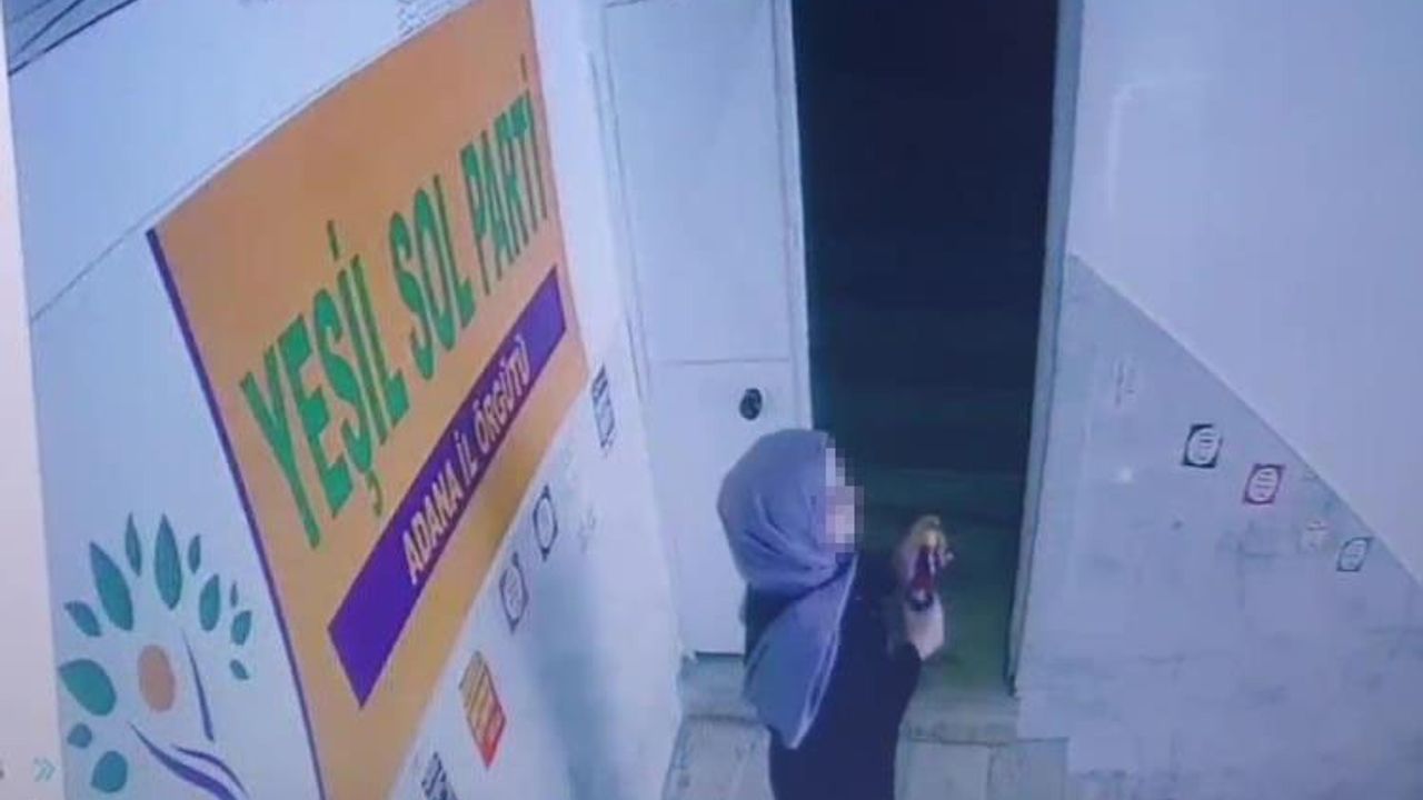 Adana'da HDP binasına ispirto şişesi koyan kadının güvenlik kamera görüntüleri ortaya çıktı