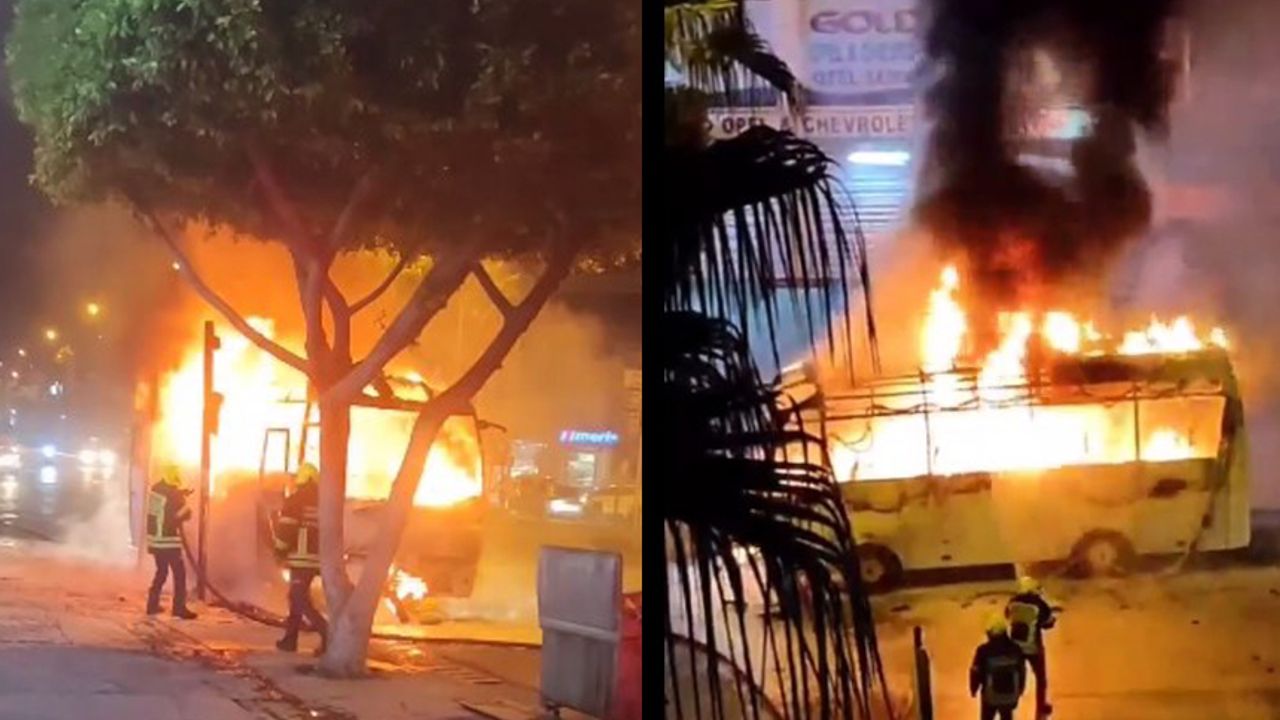 Mersin'de servis otobüsü alev alev yandı, faciadan dönüldü