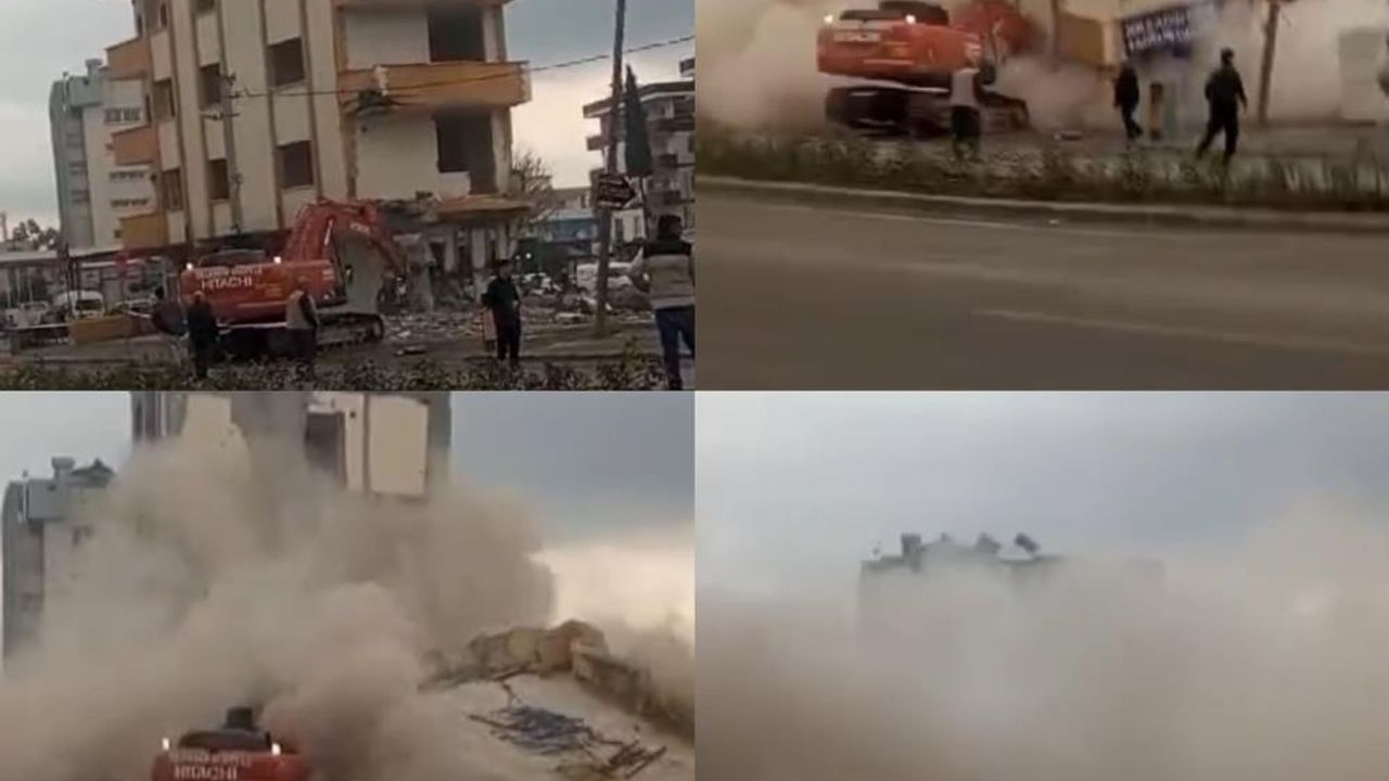 Mersin'de 5 katlı binanın çökme anı kameraya yansıdı