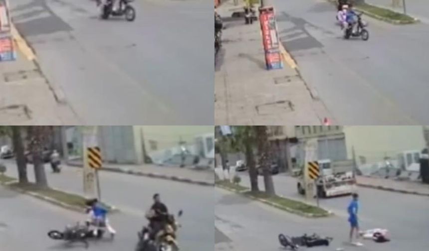 Mersin'de iki motosikletli çarpıştı, 2 kişi yaralandı: O anlar kamerada